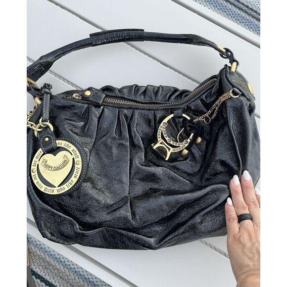 Juicy Couture Leather Embellished Y2K Boho Bag- OS - Black - Picture 3 of 16